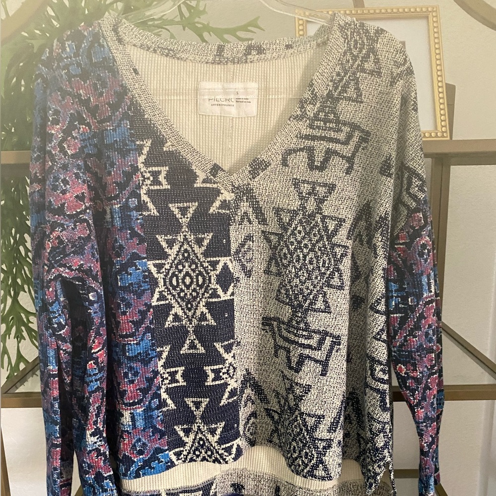 NWT Anthropologie Pilcro Moira Vneck thermal waffle knit over size pullover